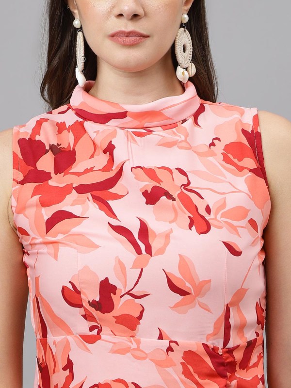 Red Cotton Blend Casual Western Dress - Image 3