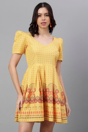 Yellow Cotton Blend Western Dress - Image 5