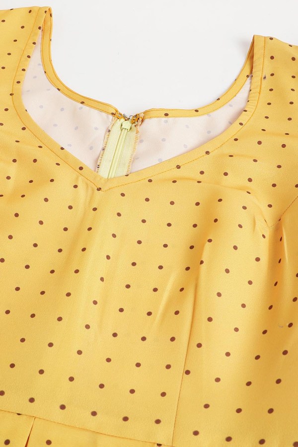 Yellow Cotton Blend Western Dress - Image 4