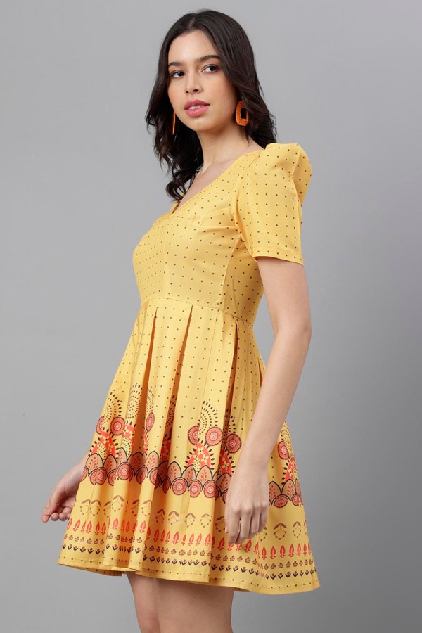 Yellow Cotton Blend Western Dress - Image 6