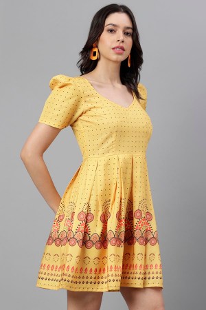 Yellow Cotton Blend Western Dress