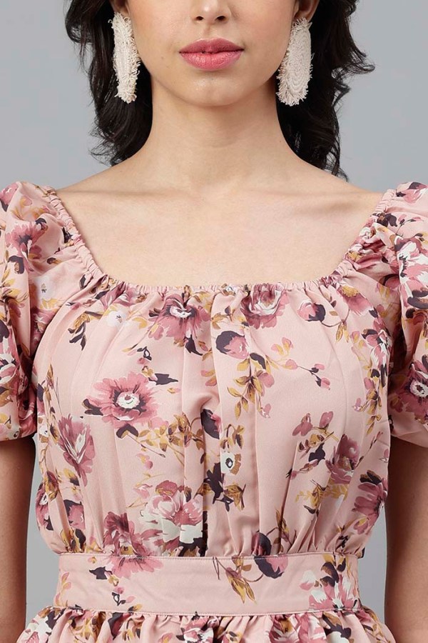 Peach Cotton Blend Western Dress - Image 3