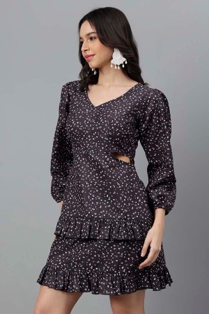 Black Cotton Blend Casual Western Dress
