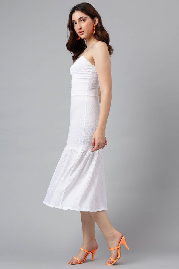 White Cotton Blend Western Dress - Image 5