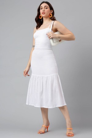 White Cotton Blend Western Dress - Image 2