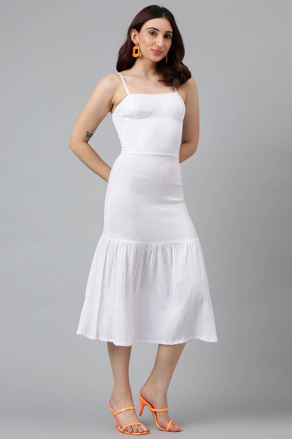 White Cotton Blend Western Dress - Image 4