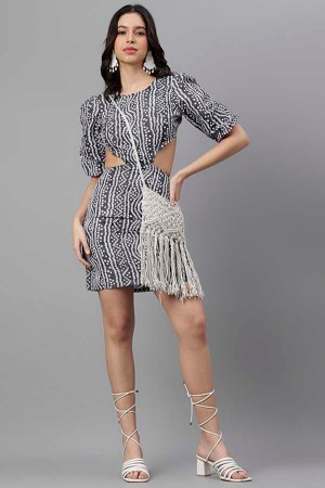 Black Cotton Blend Western Dress - Image 2