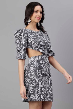 Black Cotton Blend Western Dress - Image 5