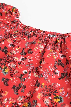 Red Cotton Blend Casual Western Dress - Image 5