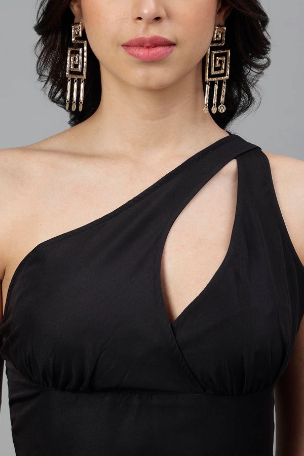 Black Cotton Blend Casual Western Wear Dress - Image 3