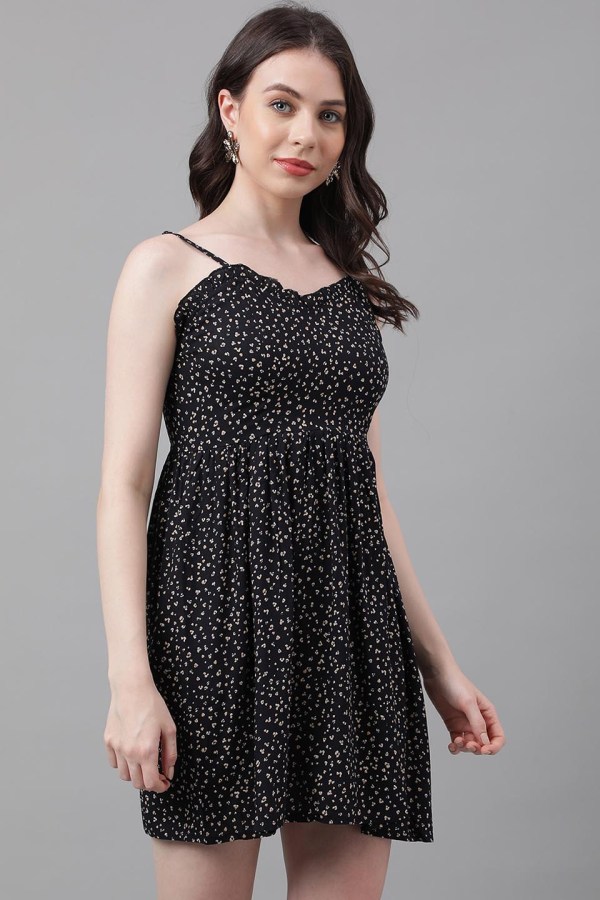Black Cotton Blend Casual Western Dress - Image 2