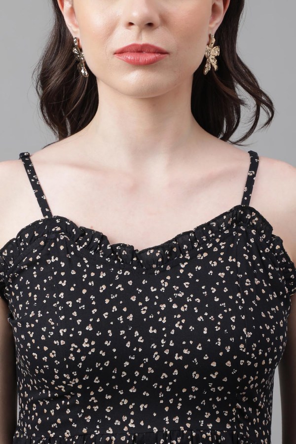 Black Cotton Blend Casual Western Dress - Image 3