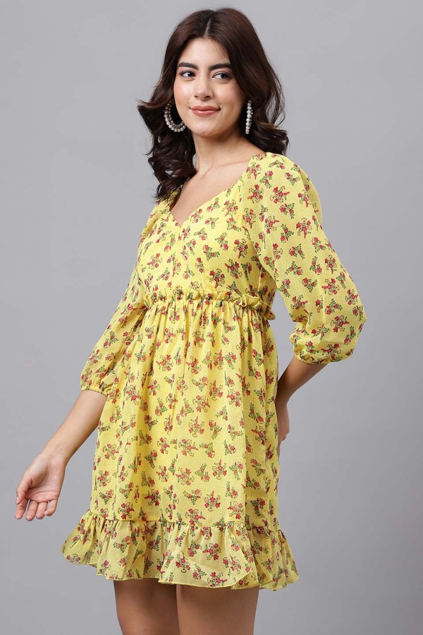 Yellow Cotton Blend Western Dress - Image 3