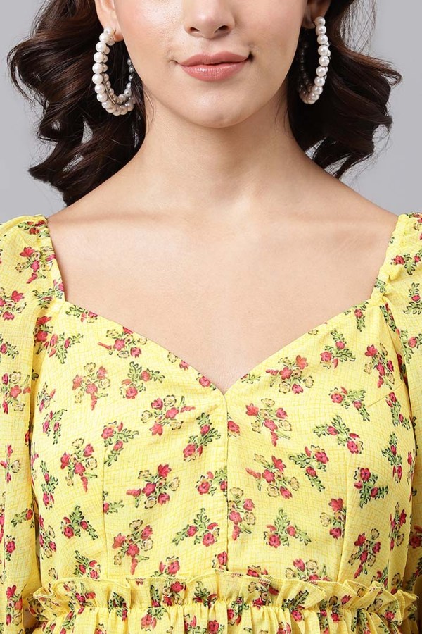 Yellow Cotton Blend Western Dress - Image 5