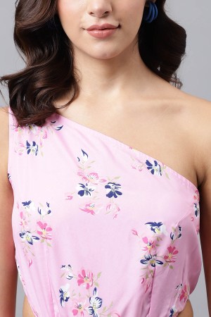 Pink Cotton Blend Casual Western Dress - Image 3