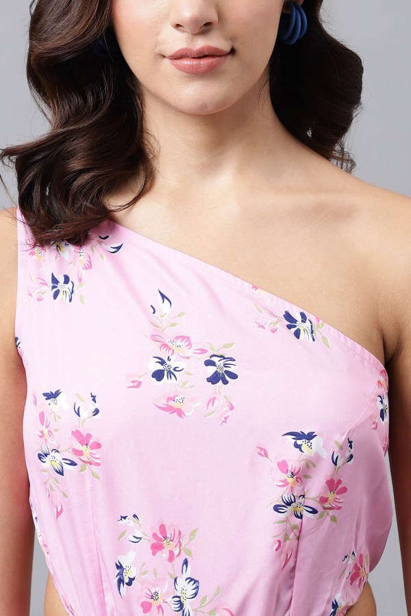 Pink Cotton Blend Casual Western Dress - Image 3