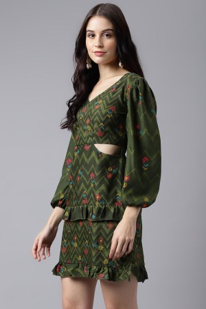 Green Cotton Blend Casual Western Dress - Image 6