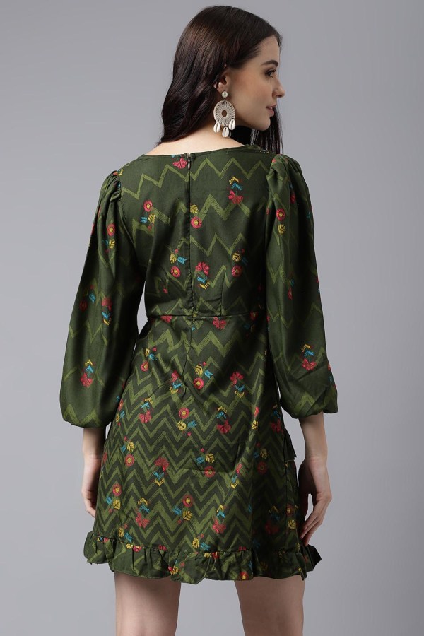 Green Cotton Blend Casual Western Dress - Image 7