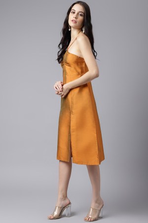 Mustard Cotton Blend Casual Western Dress - Image 3