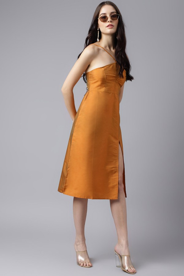Mustard Cotton Blend Casual Western Dress - Image 5