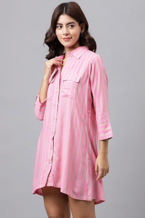 Pink Cotton Blend Casual Western Dress - Image 2
