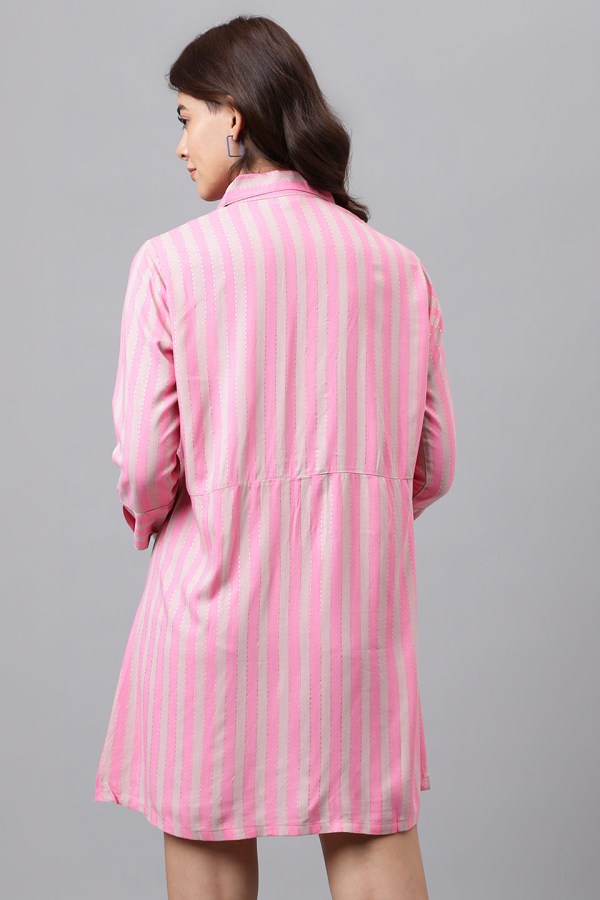 Pink Cotton Blend Casual Western Dress - Image 8