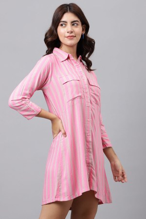 Pink Cotton Blend Casual Western Dress - Image 6