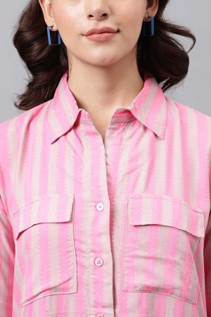 Pink Cotton Blend Casual Western Dress - Image 5