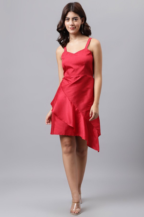 Red Cotton Blend Casual Western Dress - Image 6