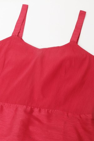 Red Cotton Blend Casual Western Dress - Image 3