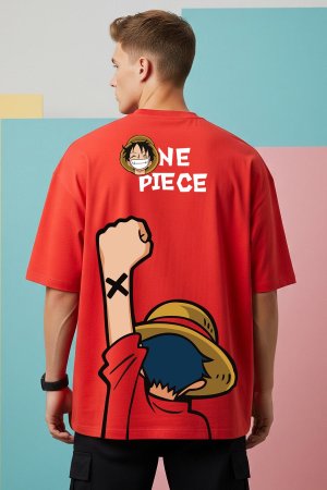 One Piece Red Oversized T-Shirt