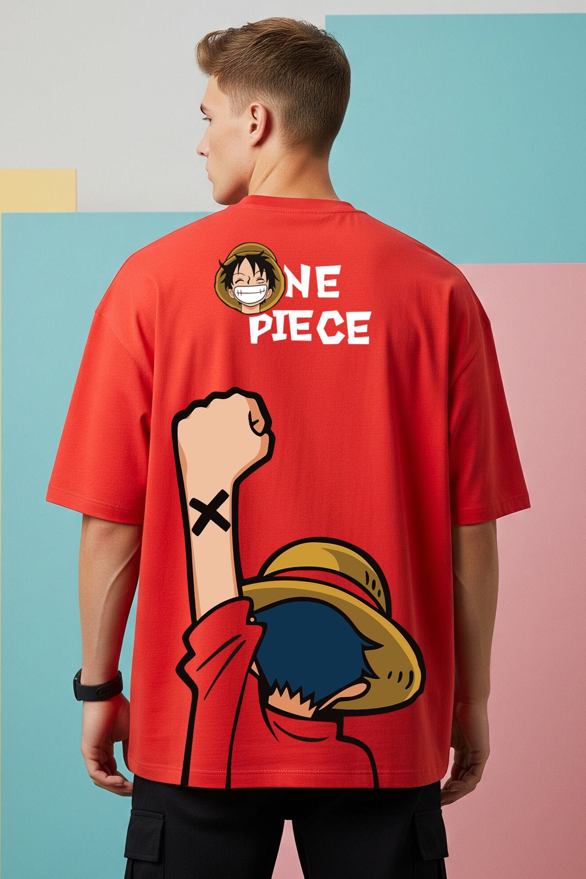 One Piece Red Oversized T-Shirt