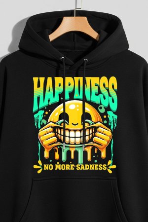 Happiness Black Oversized Hoodie - Image 3
