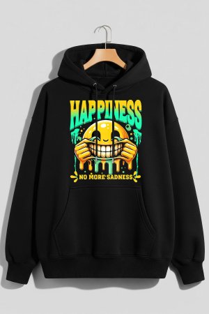Happiness Black Oversized Hoodie - Image 2