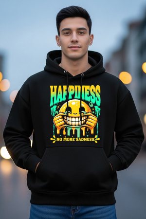Happiness Black Oversized Hoodie