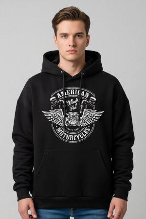 American Motor Black Oversized Hoodie - Image 4