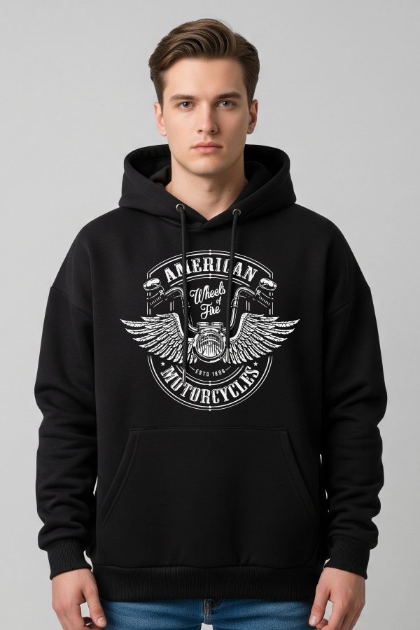 American Motor Black Oversized Hoodie - Image 4