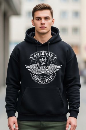 American Motor Black Oversized Hoodie