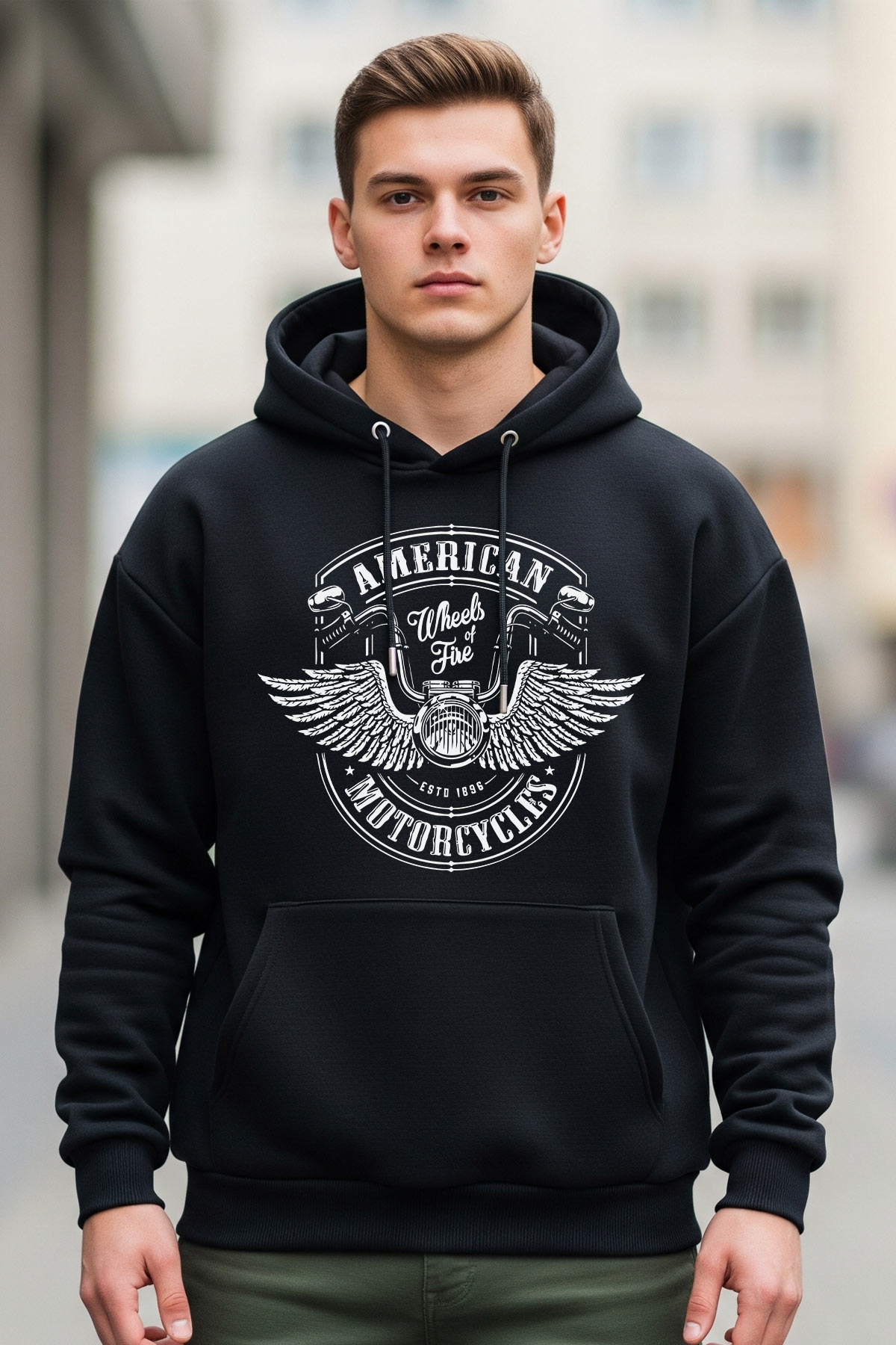 American Motor Black Oversized Hoodie