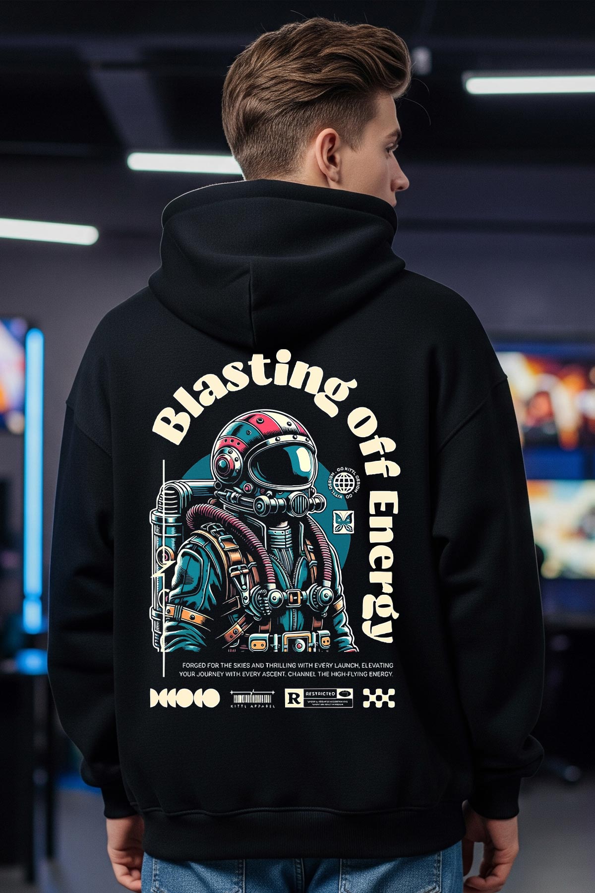 Blasting Off Energy Black Oversized Hoodie