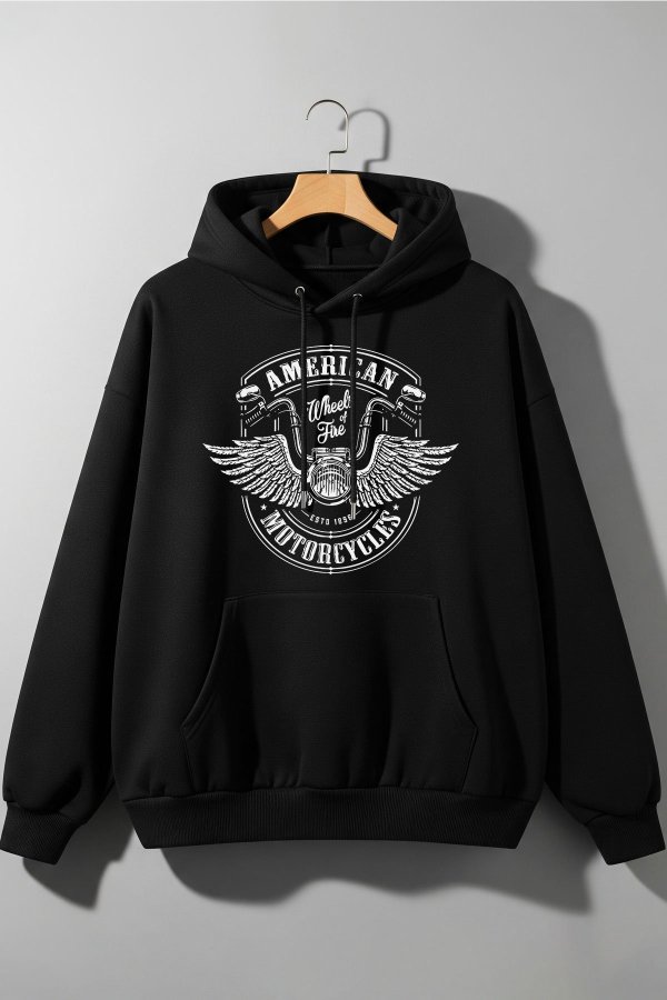 American Motor Black Oversized Hoodie - Image 2