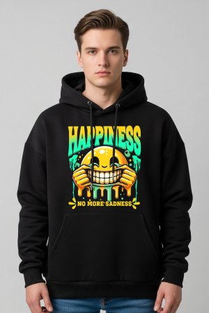 Happiness Black Oversized Hoodie - Image 4