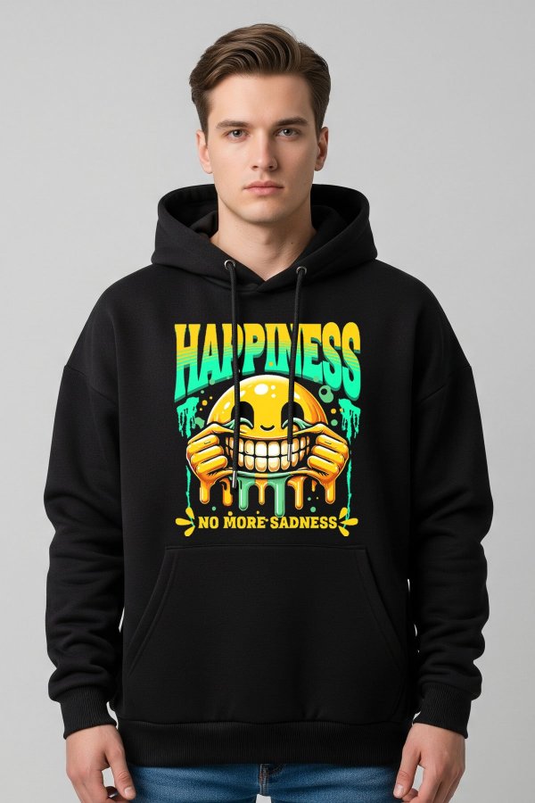 Happiness Black Oversized Hoodie - Image 4