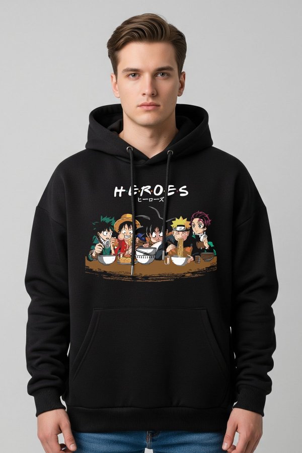 Heroes Black Oversized Hoodie - Image 4