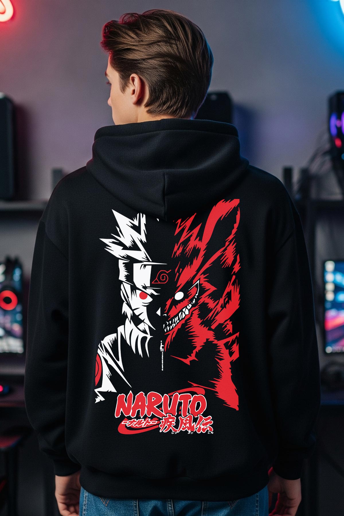 Naruto Half Face Black Oversized Hoodie